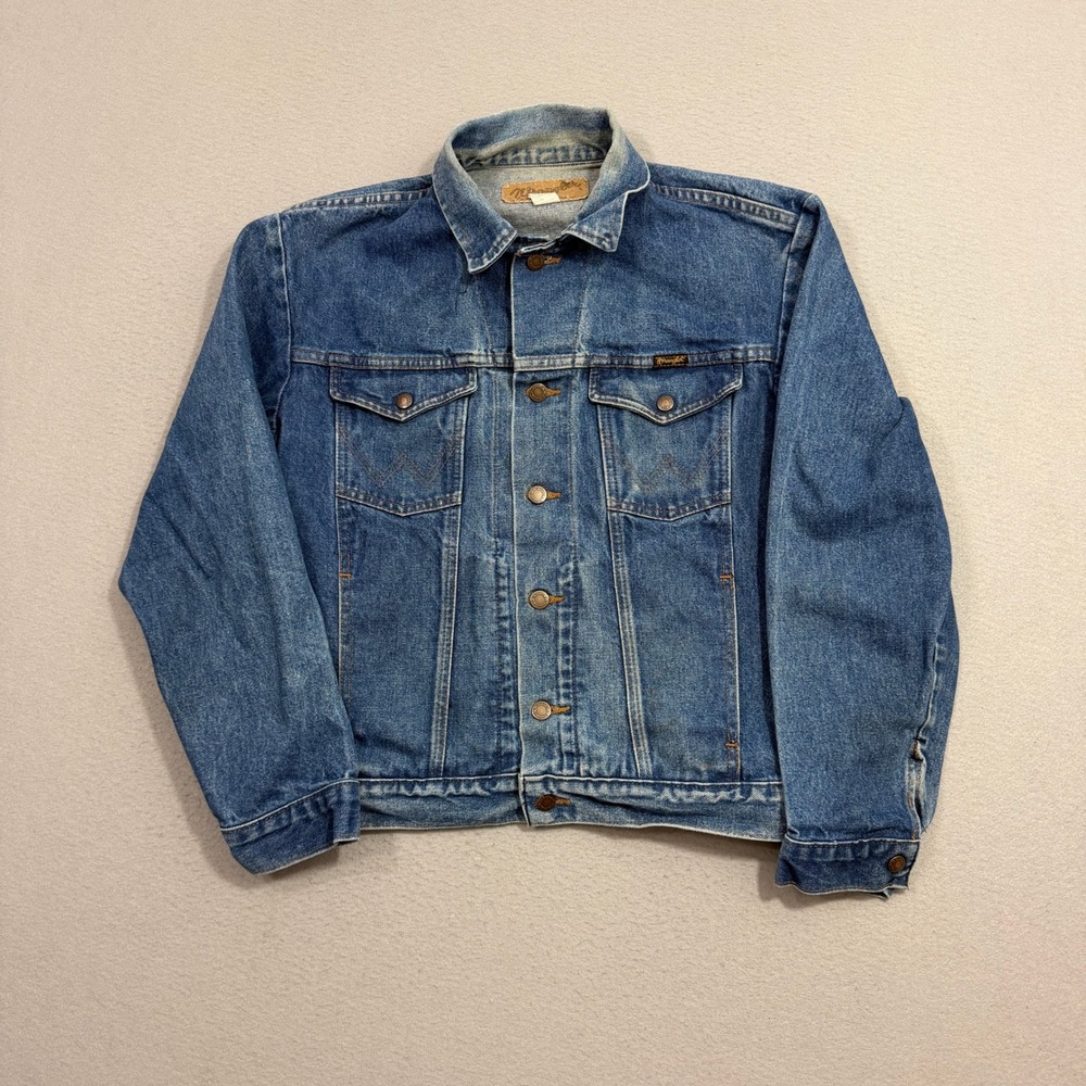 Vintage Wrangler Denim Jacket Mens 42 Blue Western Jacket 74144PW USA Made 80s